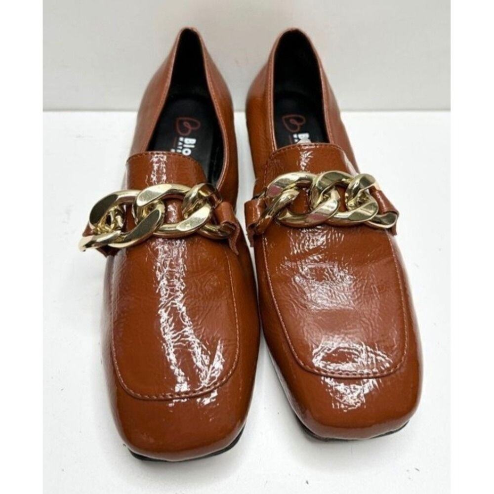 Blondo Waterproof Chain Accent Loafers Square Toe Brown Patent Leather Size 5‎ - Picture 4 of 7